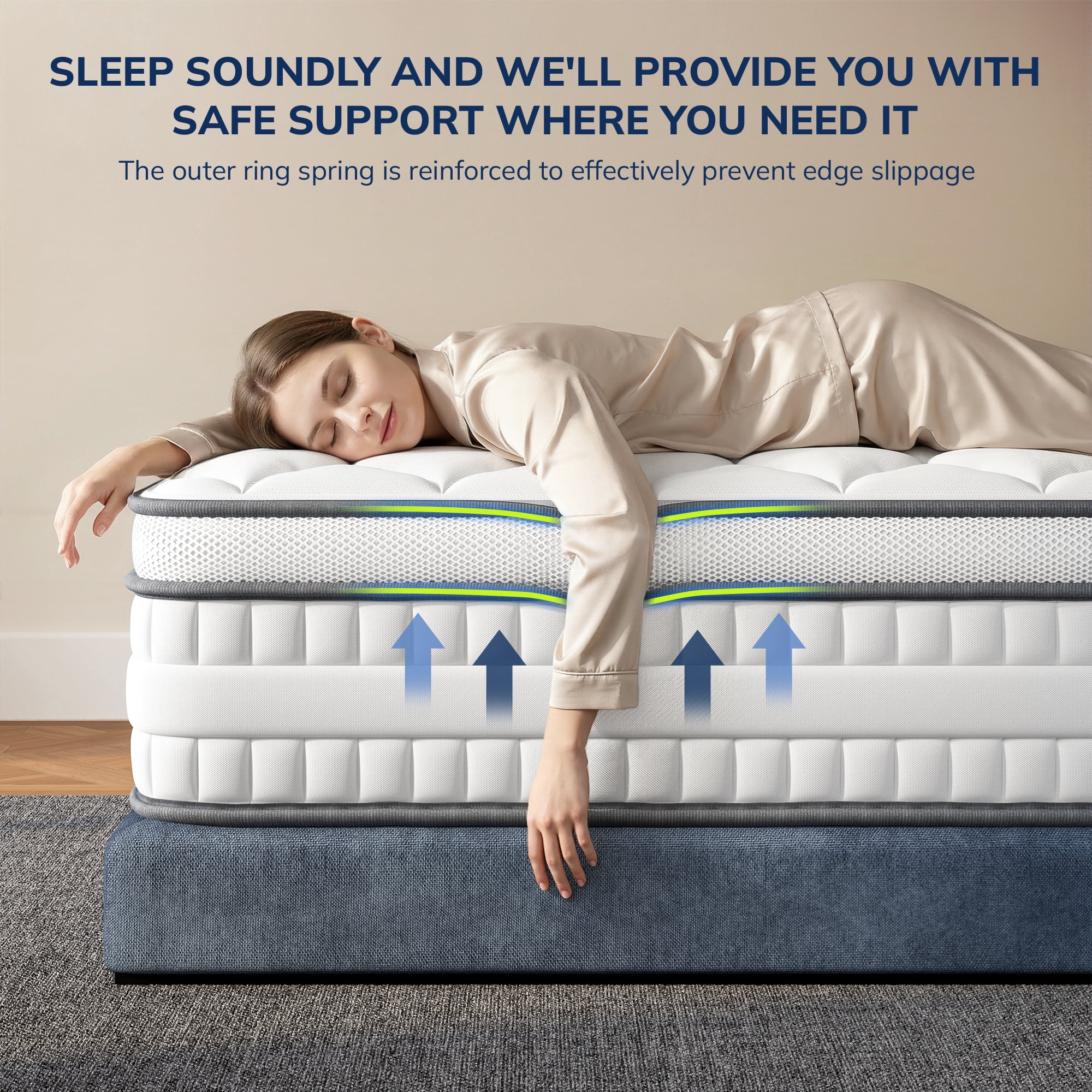 14 inch Full Size Mattress in a Box Memory Foam & Pocket Spring Mattresses Full Medium Comfort,Pressure Relief & Motion Isolation White