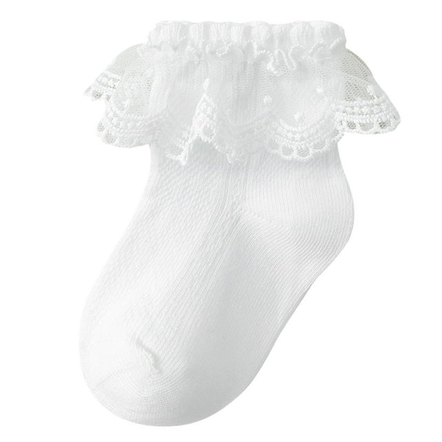 dmqupv Girls Ruffle Socks Baby Socks Spring And Fall Cotton Baby Socks Lace Elastic Not To Strangle Boneless Girls Lace Mid Calf Socks White,Size for 9-12 Years