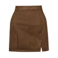thumbnail image 4 of Spencer Women High Waist Bodycon Short Dress Faux Suede A-Line Split Mini Pencil Skirt "L,Brown", 4 of 7
