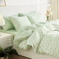 thumbnail image 4 of - Floral Comforter Set, Coquette Cottagecore Aesthetic Flower Shabby Chic Pattern for Women Teen Girls, Soft Lightweight Bedding, 3 Pieces, Green Pink, Full Size, 4 of 7