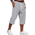 thumbnail image 2 of Lumtrix Men's Casual Elastic Waist Waffle Capri Pants Wide Leg Baggy Cotton 3/4 Length Trousers witn Pockets Gray XL, 2 of 6
