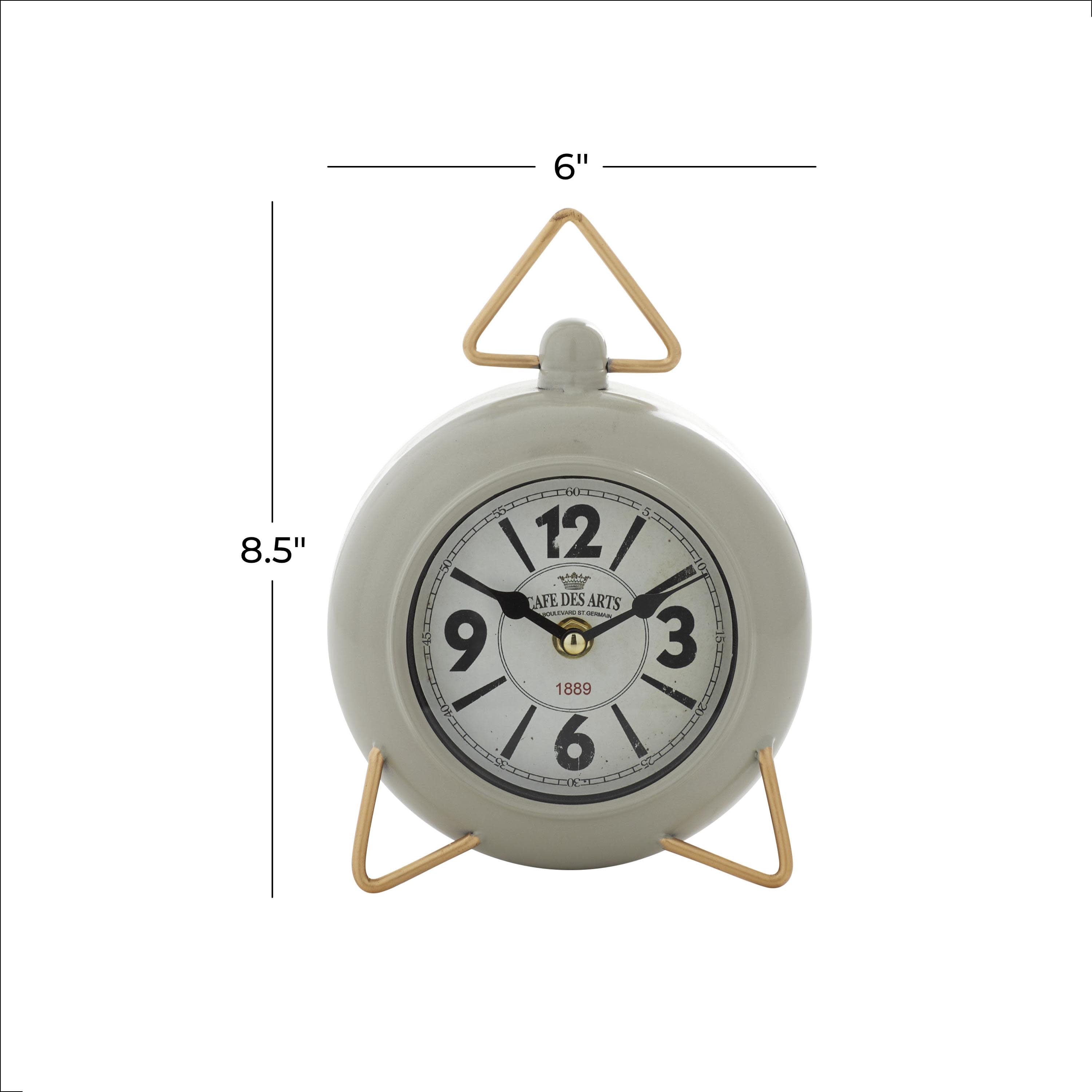DecMode 9" Gray Metal Clock with Gold Accents