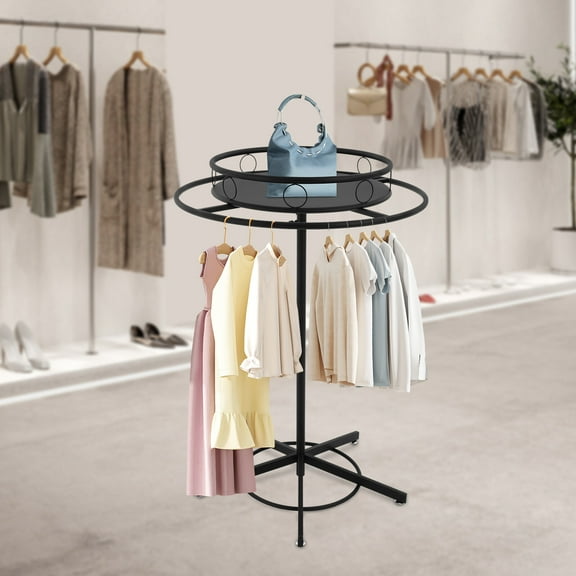 360° Rotatable Round Garment Rack Large Capacity Metal Clothes Hanging Rack Adjustable Height: 95-158cm
