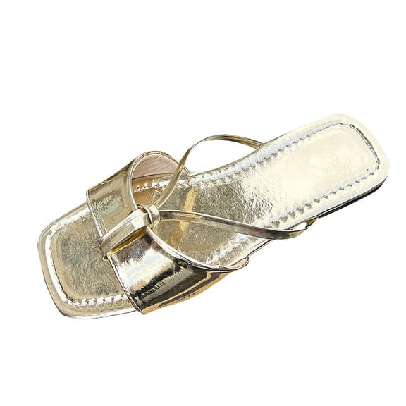 ShiShine Women's PU Patent Leather Square Toe Slide Sandals Criss Cross Strap Casual Summer Everyday Sandals