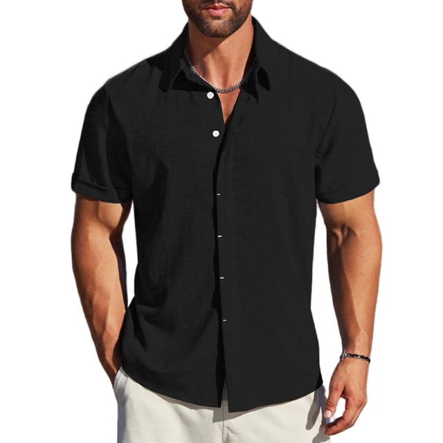 Camisa MAPICK casual de lino de manga corta con botones para hombre