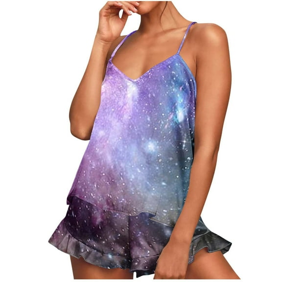 Iyufng Womens Cami Pajama Sets Loungewear Camisole Pajamas Set,Lounge Outfits Sleeveless Fashion Printed Thin Camisole Pajamas Cami Shorts Set Nightwear,Pajama Sets for Women 2 Piece,S-XXL