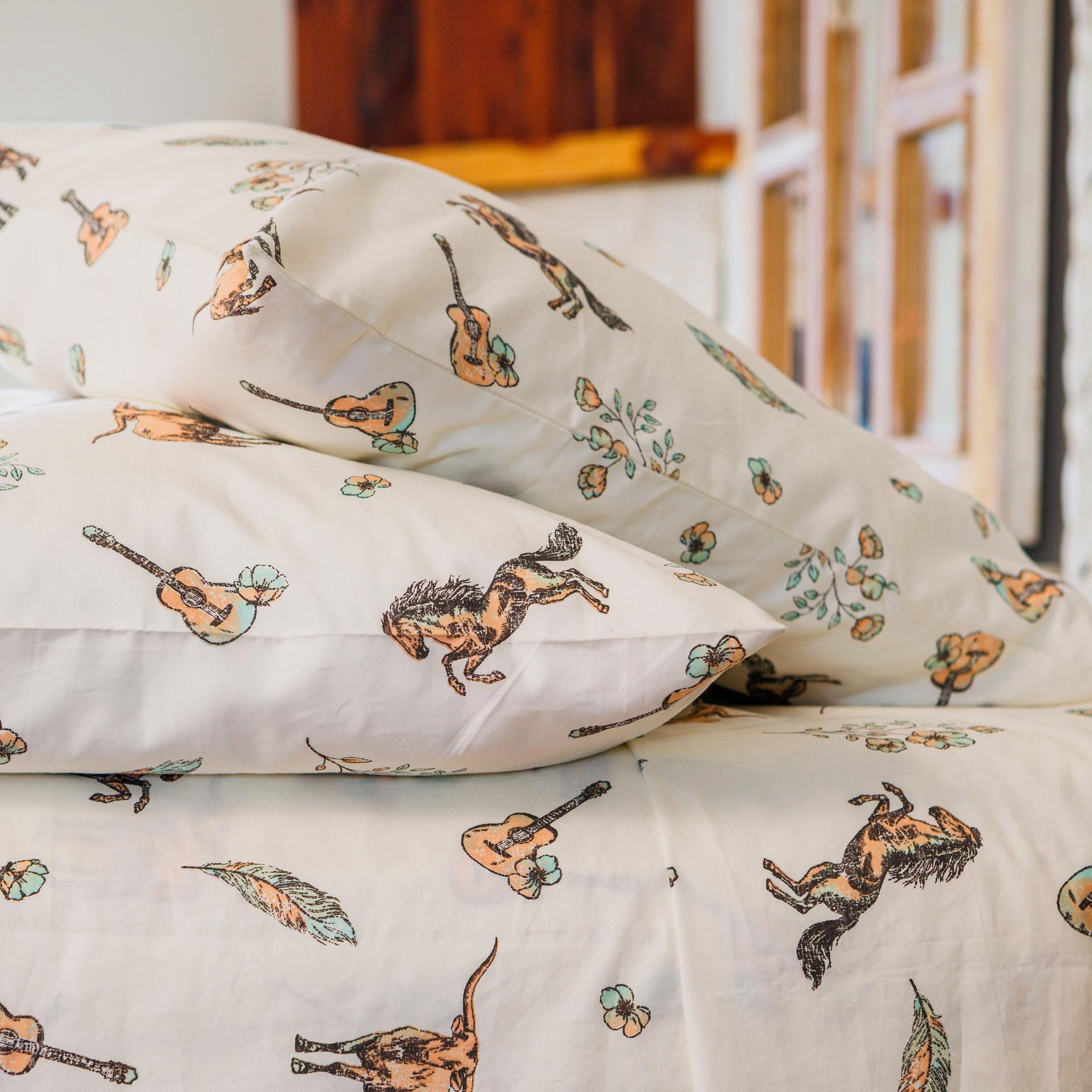 Watercolor Cowgirls 3-Piece Cotton Percale Twin Sheet Set - Cream, All Ages