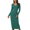 thumbnail image 1 of INSPIRE CHIC Robe Midi Décontractée à Manches Longues Col en V Automne Hiver pour Femmes m Vert, 1 of 5