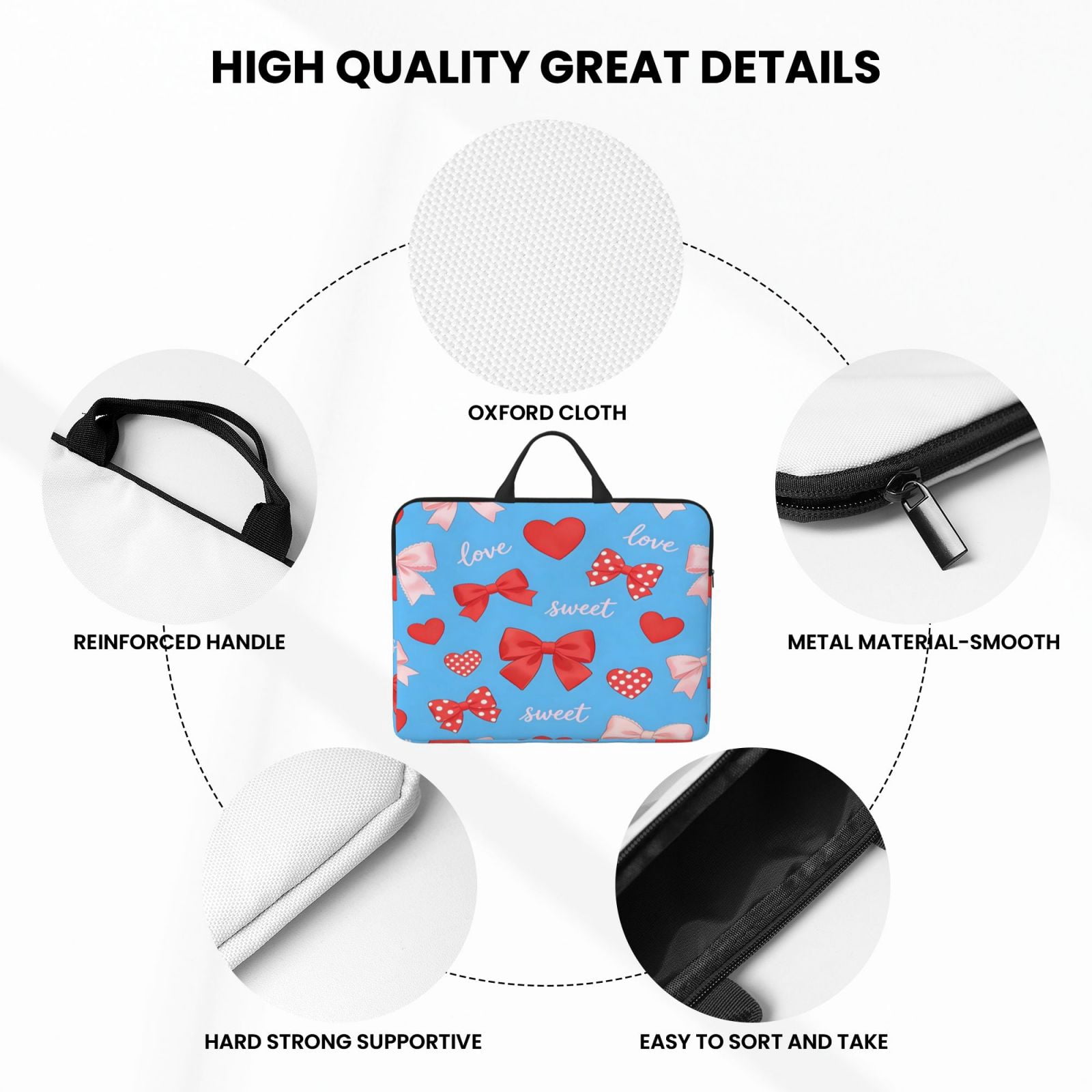 Laptop Sleeve Bag For Women Men 14inch Waterproof Durable Protective Computer Carrying Cover Handle Laptop Case Bag Sweet Love Bow Heart Blue