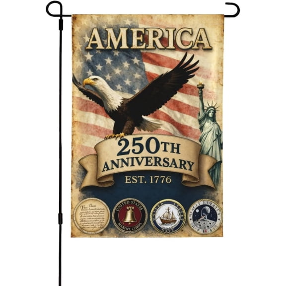 250 Years Garden Flag 12x18 Double Sided America 250th Anniversary 1776 2026 Semiquincentennial Flag for Outside House Indoor Yard Patriotic Banner Decor