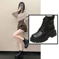 thumbnail image 2 of Lovskoo 2024 Combat Boots Womens Round Toe Slip On Fall Heeled Short Boots Shoes Black, 2 of 6