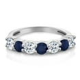 thumbnail image 2 of Gem Stone King 925 Sterling Silver Round White Topaz Blue Sapphire Anniversary Ring for Women (1.52 Cttw, Gemstone Birthstone, Available in Size 5, 6, 7, 8, 9), 2 of 4