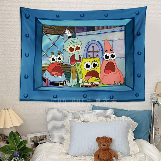 Cute Dormitory Room Decoration Tapestry SpongeBob SquarePants Octopus Brother Hanging Paintings Dormitory Wall Covering Cloth