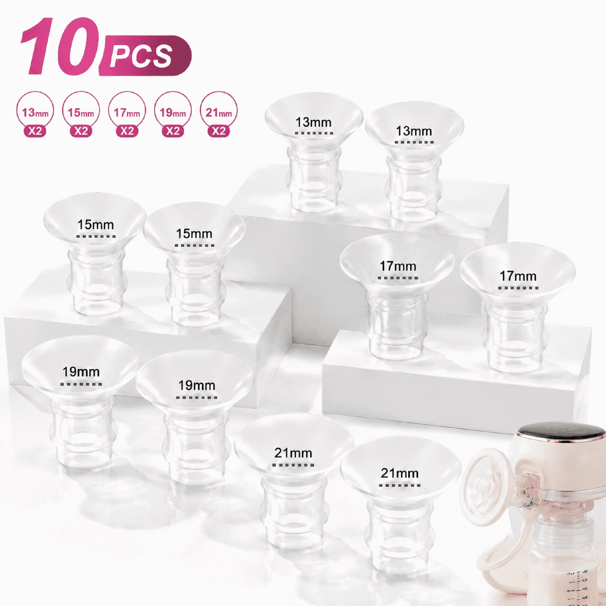 XIRQI Flange Inserts 13/15/17/19/21mm 10PC,Compatible with Momcozy S12 Pro/S9 Pro/S12/S9 Wearable Brseastpump Cup,for Medela Bellaaby/TSRETE 24mm Shields/Flange