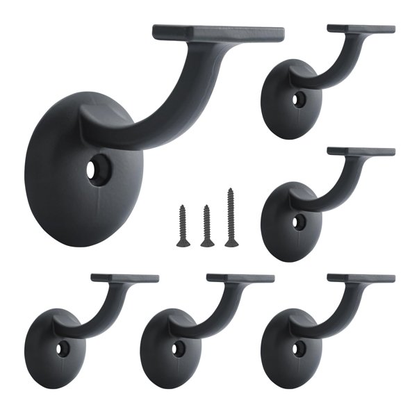 Hand Rail Bracket Heavy Duty Hardware for Stairways, Home or Office Stair Support Handrail Brackets Matte Black 6 Pack HOME MASTER HARDWARE