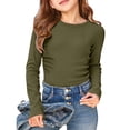 thumbnail image 5 of UACY Girls Long Sleeve Shirt Ribbed Stretchy Crew Neck Cute Pullover Tops Kids Toddler Summer Soft Slim T Shirt Clothes (Army Green, 13-14 Years), 5 of 7