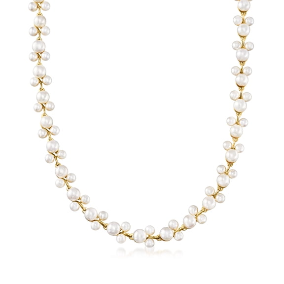 Ross-Simons 5-7.5mm Cultured Pearl Trio Vine Necklace in 18kt Gold Over Sterling, Women's, Adult