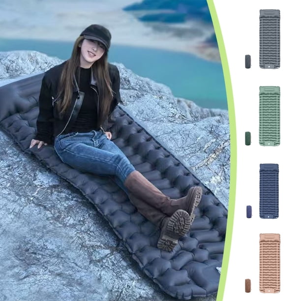 Colchoneta inflable portátil para acampar, colchoneta de nailon ultraligera, 76,77x25,98x3,94 pulgadas, 700 g / 1,54 lb, azul marino / gris / verde / oro rosa, cama compacta de senderismo para