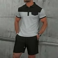 thumbnail image 2 of Pantalones Cortos para Hombre Conjunto de Trajes de 2 Piezas, Moda Mock Bolsillo Botón de Color Sólido Solapa Tops Cortos de Cintura Elástica, 2 of 7