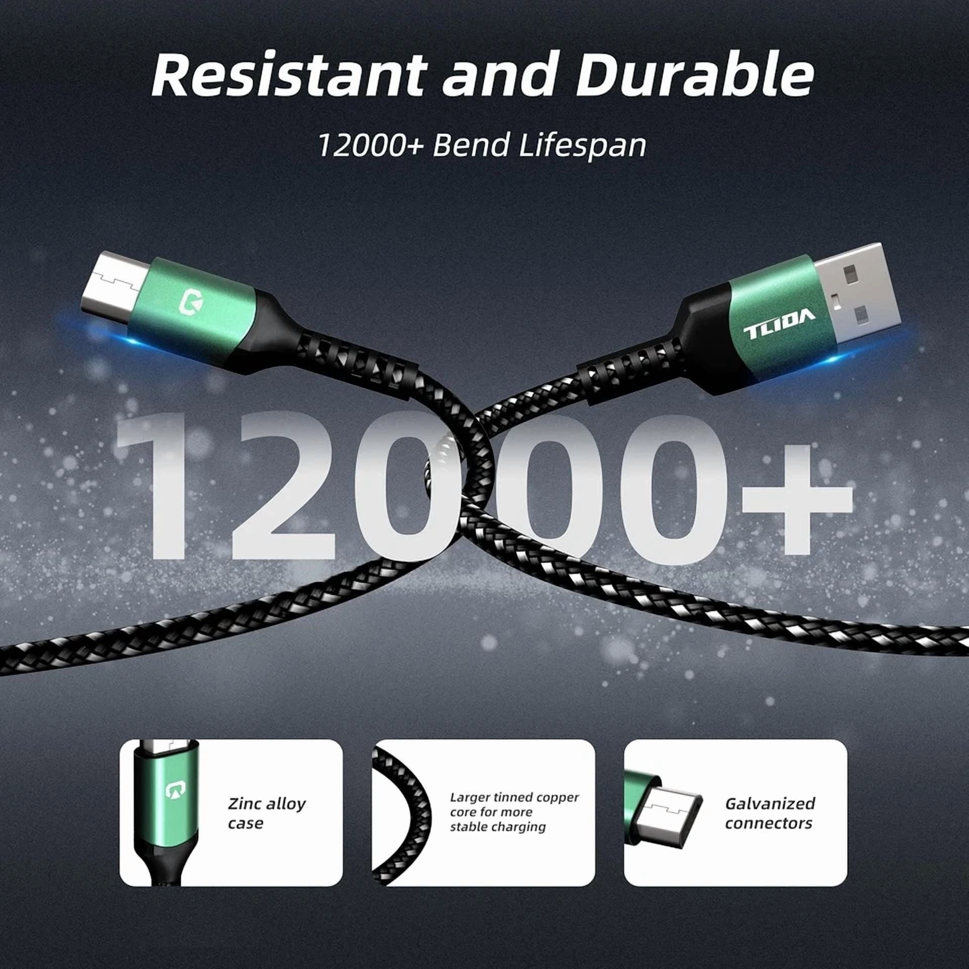 CRESTIN- Micro Usb Cable 3.3Ft Fast Charging 2.0 3.1A & 480Mbps Data Sync Green