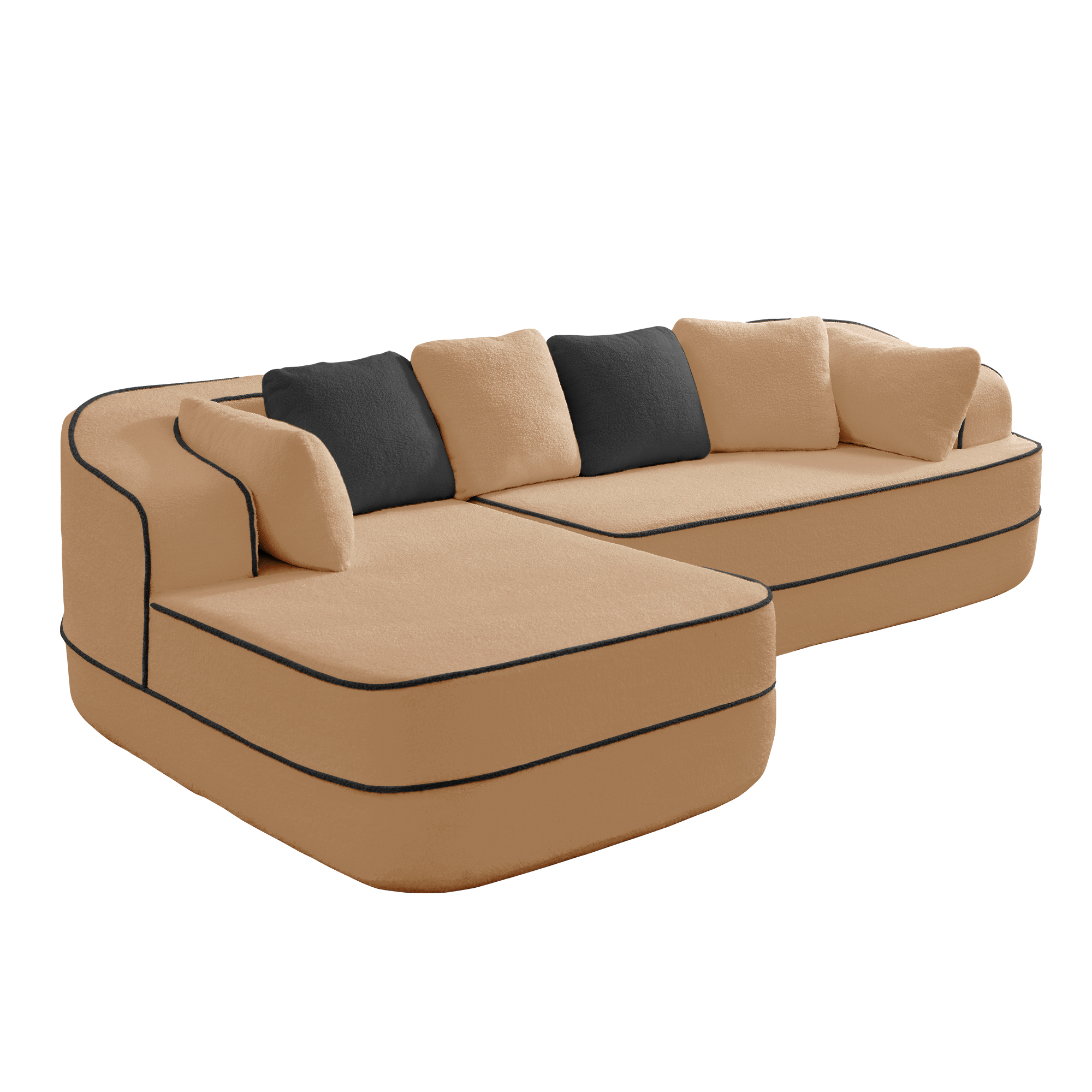 Aukfa 106" 2-Piece Modular Sectional Sofa for Living Room, Right Chaise, Plush Teddy Velvet, Camel