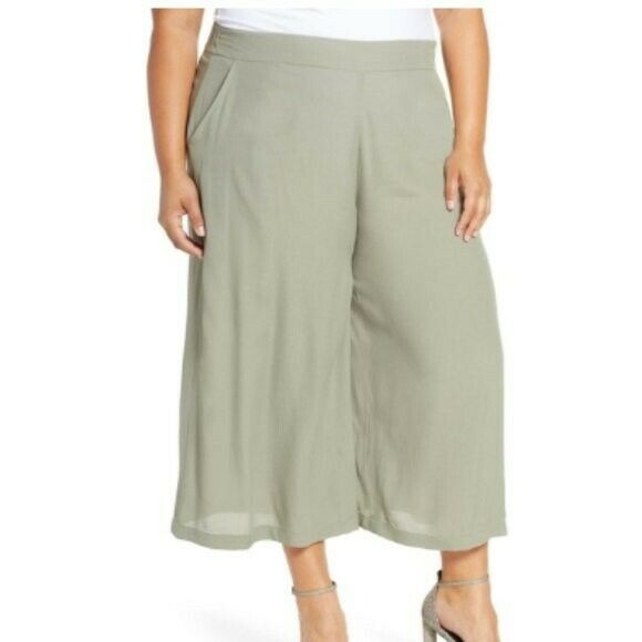 Leith Easy Cropped Pants Green Vetiver 