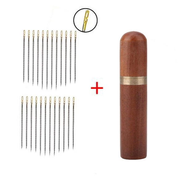 Cilindro de almacenamiento de madera de sándalo con aguja de coser a mano, entrada lateral, cola dorada, herramientas para el hogar, tubo de almacenamiento de costura, caja de costura