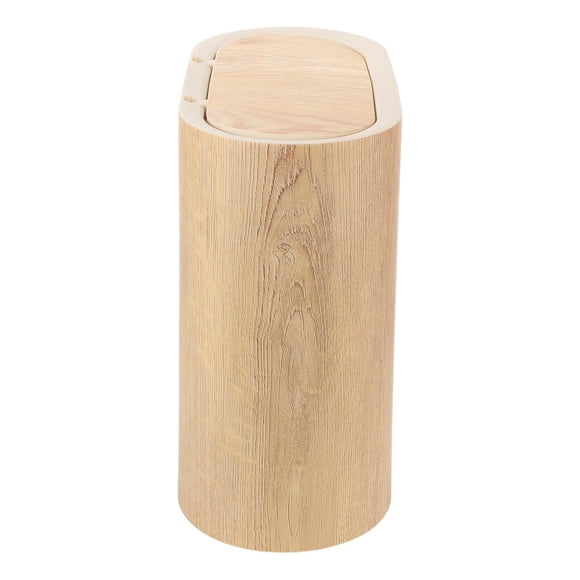 Narrow Bathroom Trash Can with Press Lid, Small Wooden Trash Bin for Kitchen Cabinet, Living Room,