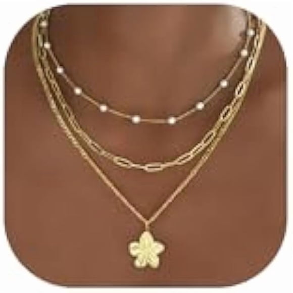 ccwmincc Layered Gold Necklaces for Women Trendy, 3 Pcs 14K Gold Plated Choker Paperclip Box Chain Necklace, Stackable Women's Gold Pendant Necklaces Jewelry Set