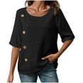 thumbnail image 2 of LADIGASU Women's Summer Imitation Cotton And Linen Round Neck Button Short Sleeved Shirt, 2 of 7