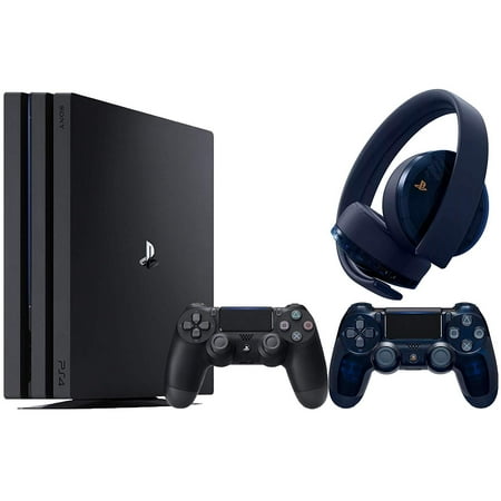 PlayStation 4 Pro 500 Million Limited Edition Accessories Bundle: PlayStation 4 Pro 4K HDR 1TB Console - Jet Black with Extra 500 Million Limited Edition Gold Wireless Headset and