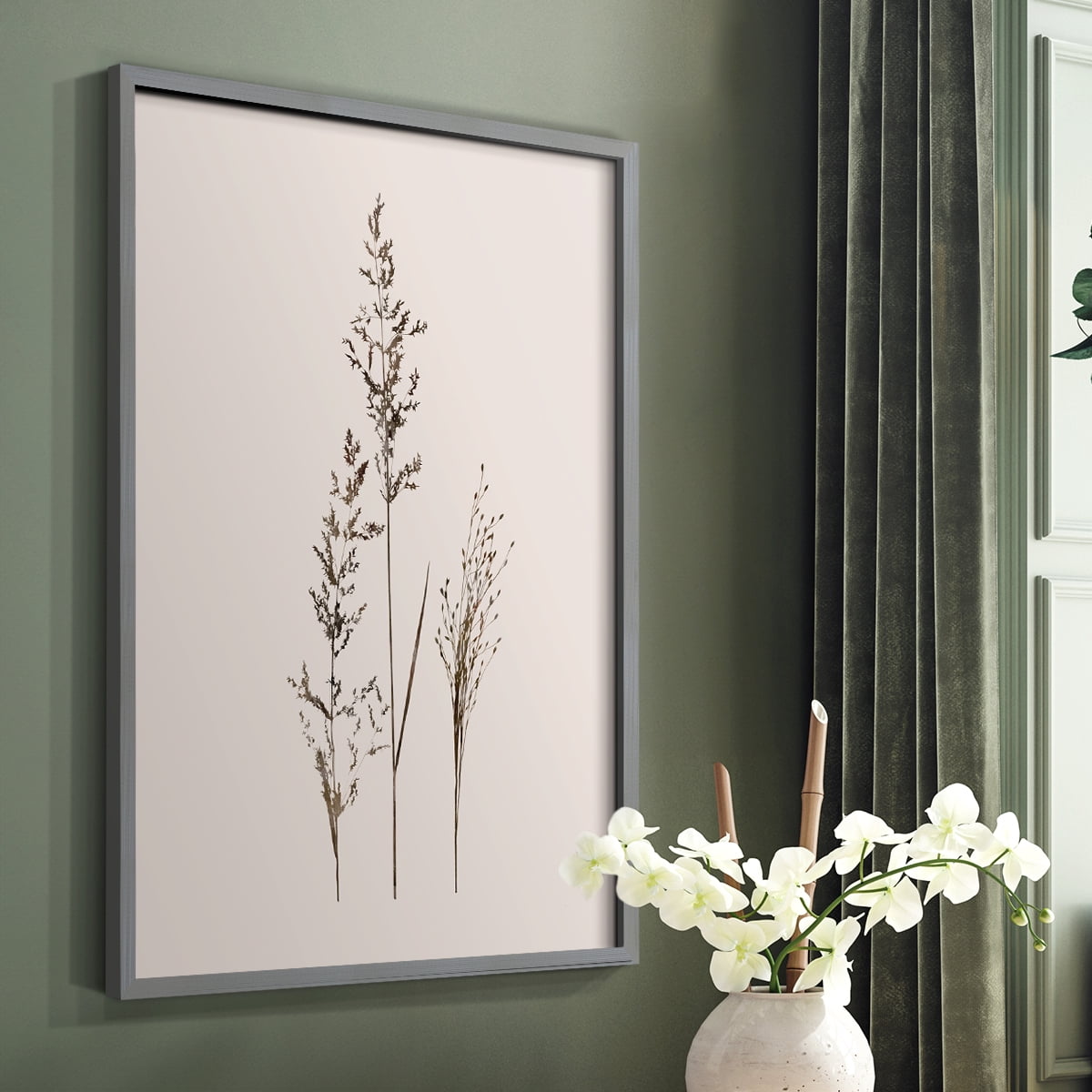 Delicate Stems I Framed Print in Gray Solid Wood Framed Print No Nail Hanging