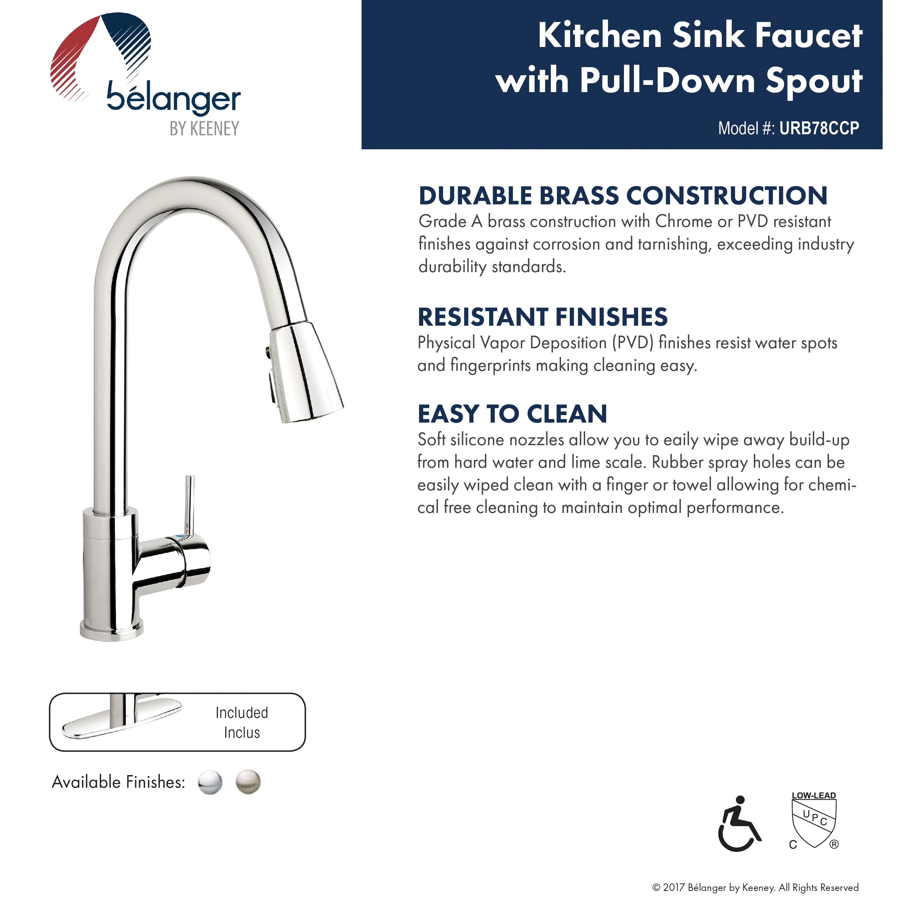 Belanger URB78CCP Single Handle Pull-Down Kitchen Faucet, Polished Chrome