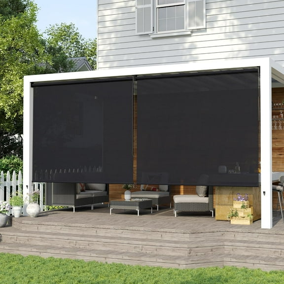 Patio Roller Shade, Outdoor Exterior Roll Up Blinds with Chain Clutch Operation HDPE Roller Shade Cloth for Porch Balcony Backyard Gazebo (4' W X 6' L), Graphite