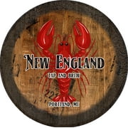 New England Coastal Pub Sign Large Oak Whiskey Barrel Wood Wall Decor