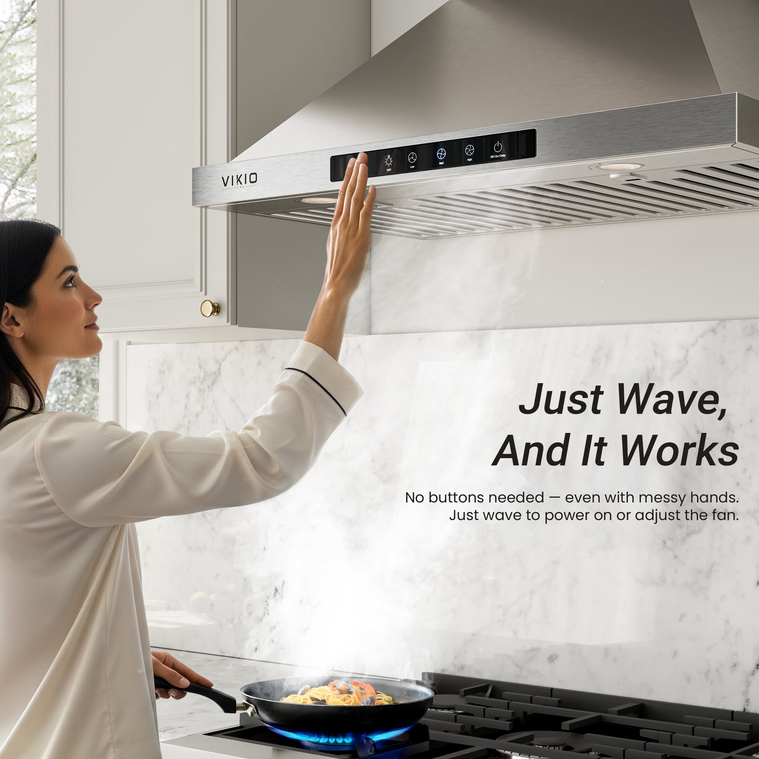 VIKIO 30 in. Wall Mount Range Hood, 900 CFM, Ducted, Stainless Steel with LED Lighting