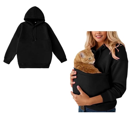 Women Big Pet Pouch Sweatshirt Pet Carrier Sweatshirt Long Sleeve Large Pocket Oversized Hoodie Winter Clothes