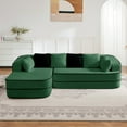 thumbnail image 6 of 106" Teddy Fabric, No Assembly, 32D High Density Sponge Boneless Sofa, Contrast Color Design, Fluffy Comfy Couch with L-Shaped Chaise for Living Room (Green), 6 of 11