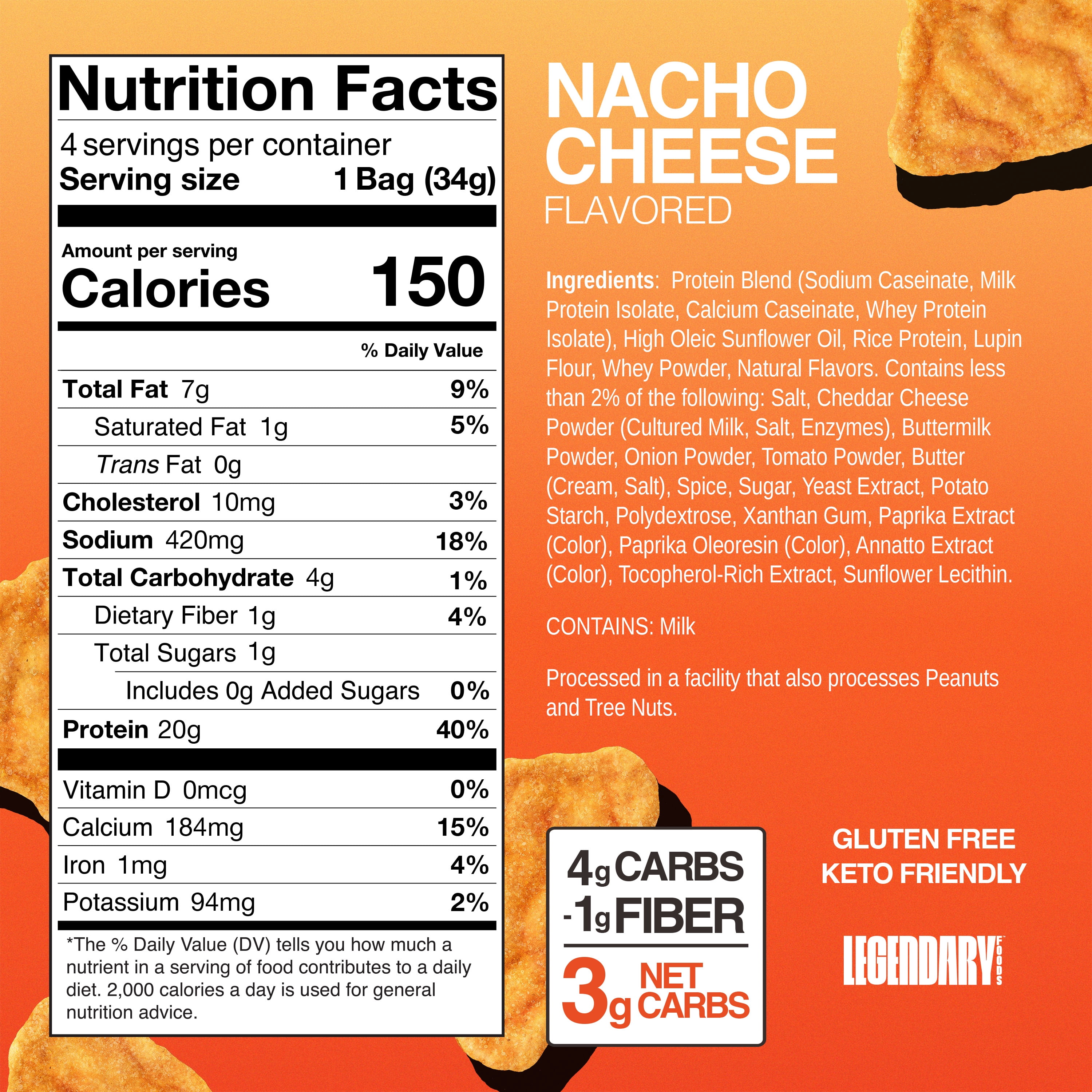 Legendary Foods Popped Protein Chips - Nacho Cheese 4 Pack | Protein Snack | Gluten-Free| Keto Friendly