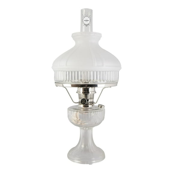 Aladdin Lincoln Drape Oil Lamp, Clear Glass Indoor Fuel Lamp with White Glass Shade, Nickel Trim