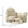 thumbnail image 3 of fankhu 5pcs Plaid Casual Backpack Combo Set Pendant Badge Canvas School Bags (Khaki), 3 of 9
