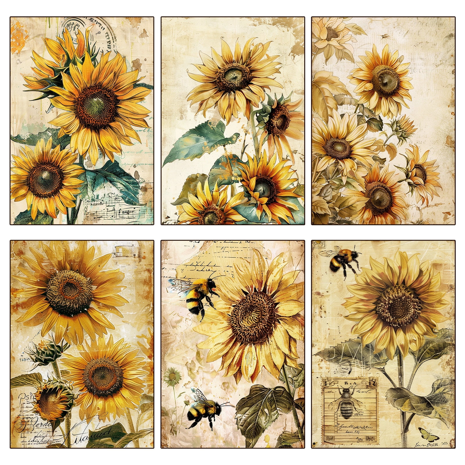 Romantic Sunflower Theme Scrapbook Paper - 12 Sheets Vintage Floral Background for DIY Crafts and Journals