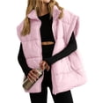 thumbnail image 1 of Chaleco Acolchado Extragrande de Invierno para Mujer, Ligero, con Cuello Alto, Sin Mangas, Acolchado y Bolsillos. Rosa M, 1 of 8