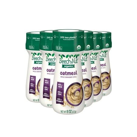 Beech-Nut Stage 1 Organic Oatmeal Baby Cereal, 8 oz Canister (6 Pack)