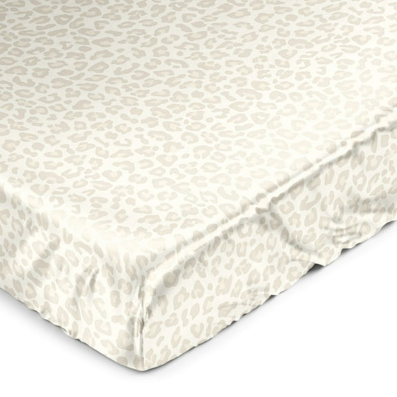 Sweet Jojo Designs Cheetah Ivory Beige Taupe Gold Tan Off White Satin Fitted Crib Sheet