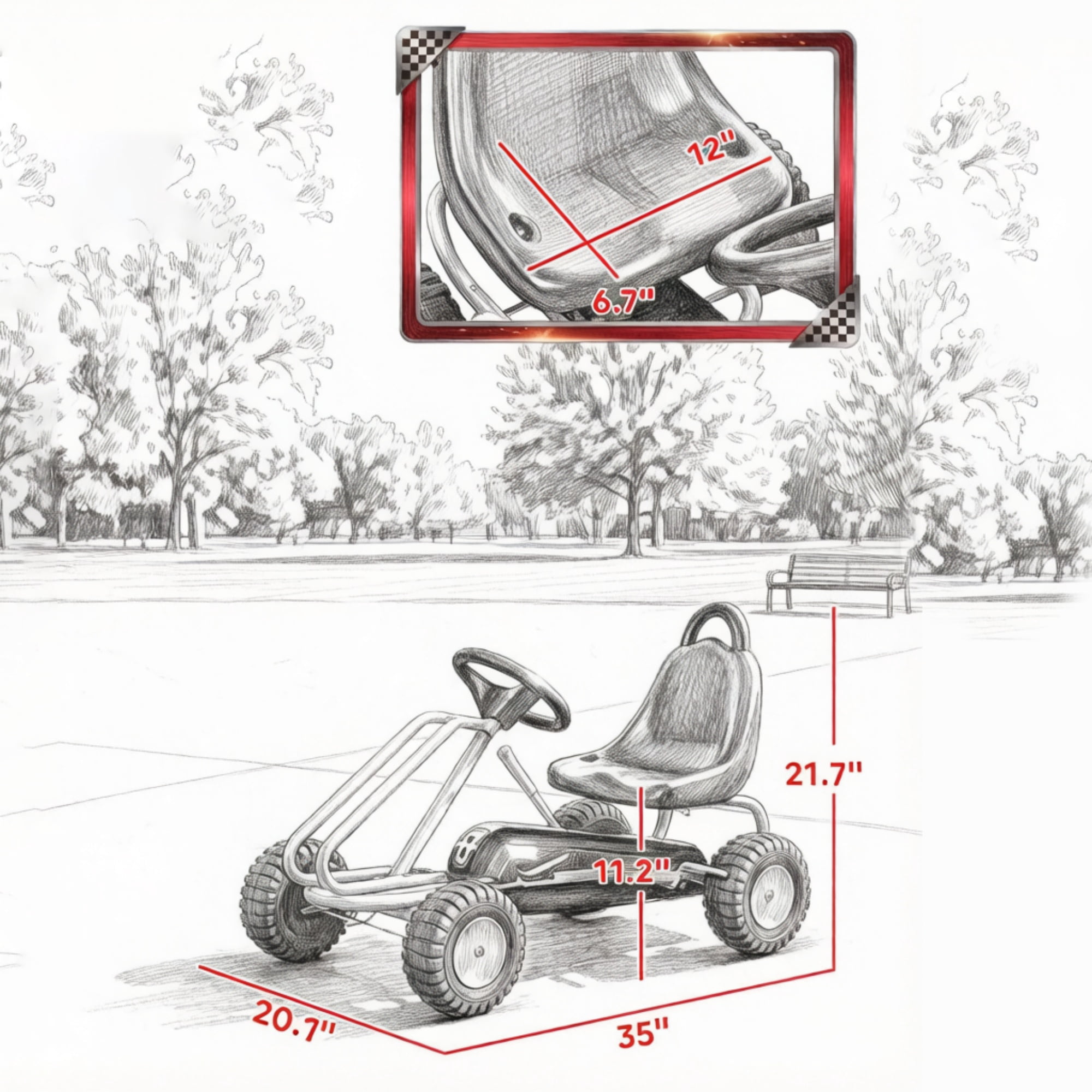 Kids Pedal Go Kart with Adjustable Seat and Handbrake for Ages 3-6
