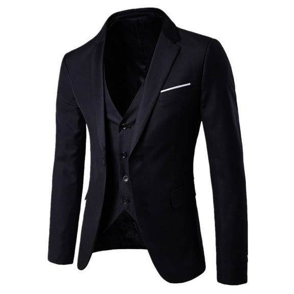 Men’s Suit Slim 3-Piece Suit with Jacket Vest and Pants - Business Wedding Party Attire for Formal Events, Celebrations, and Professional Occasions,Black,L