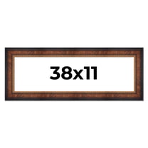 38x11 Frame Brown Walnut Gold Ornate Trim Solid Wood Plein Air Picture Frame | 3 Inch Moulding