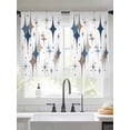 thumbnail image 2 of Blue Brown Diamond Sheer Curtains 45 Inch Length 2 Panels Set Window Treatments, Modern Geometric Middle Century Rod Pocket Semi Curtains for Living Room/Bedroom/Kitchen Décor, 104"W x 45"L, 2 of 7