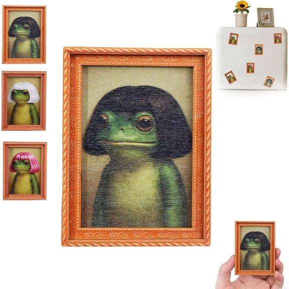 Funny Frog Fridge Magnet Kitchen Decor, Vintage Frog Art Refrigerator Magnet with Picture Frame for Fridge & Magnetic Board (1Pcs)